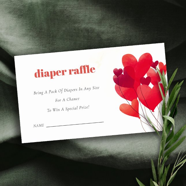 Niedlicher Red Heart Balloons Diaper Raffle Baby D Begleitkarte (Von Creator hochgeladen)