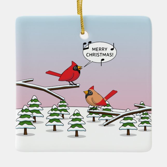 Niedlicher Red Kardinal Singen frohe Weihnachten Keramikornament (Vorderseite)