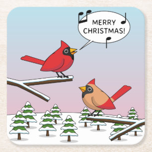 Niedlicher Red Kardinal Singen frohe Weihnachten Rechteckiger Pappuntersetzer