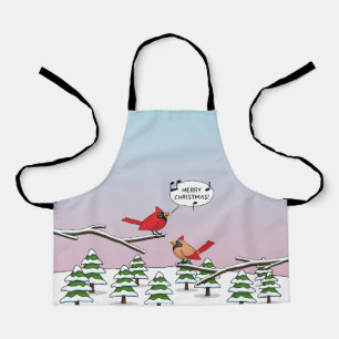 Niedlicher Red Kardinal Singen frohe Weihnachten Schürze