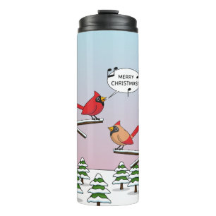 Niedlicher Red Kardinal Singen frohe Weihnachten Thermosbecher