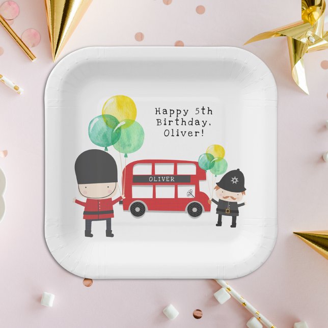 Niedlicher Red London Bus Theme Kindergeburtstag Pappteller (Von Creator hochgeladen)