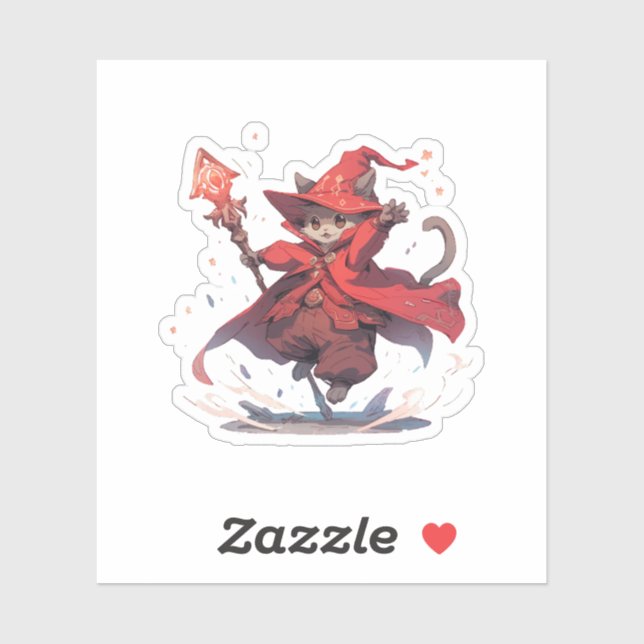 Niedlicher Red Mage Cat Hero Aufkleber (Blatt)