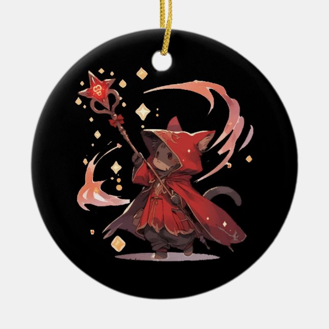 Niedlicher Red Mage Cat Hero Keramik Ornament (Vorne)