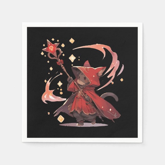 Niedlicher Red Mage Cat Hero Serviette (Vorderseite)