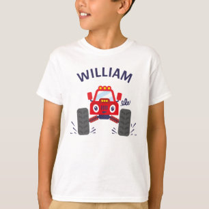 Niedlicher Red Monster Truck mit Ihrem Namen T-Shirt