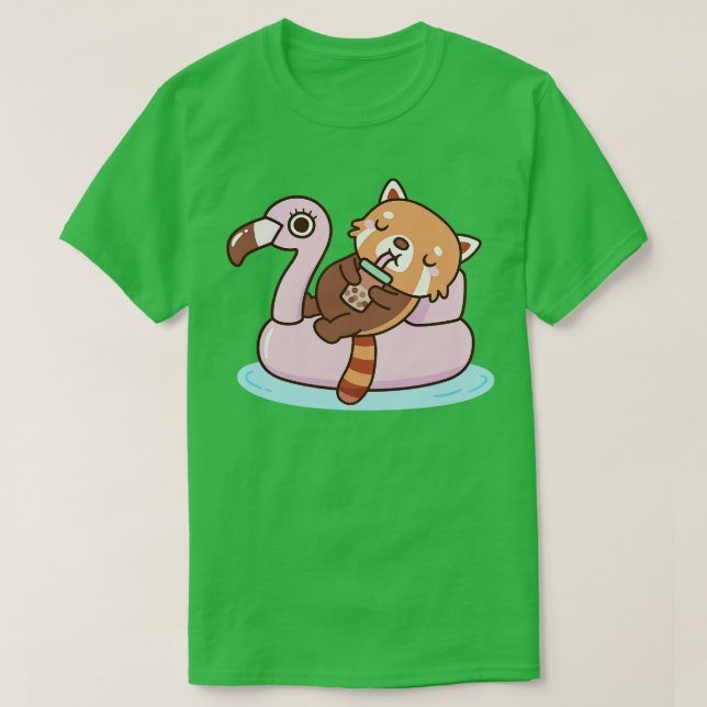 Niedlicher Red Panda mit Flamingo Pool Schwimmbad  T-Shirt (Design vorne)