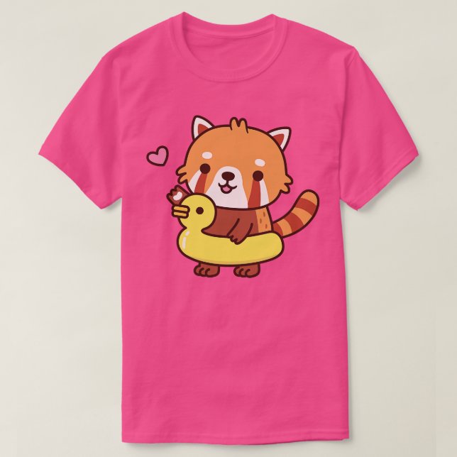 Niedlicher Red Panda mit gelbem Duck Pool Schwimmb T-Shirt (Design vorne)