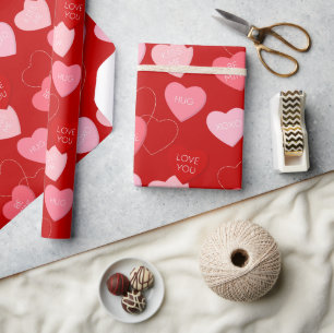 Niedlicher Red Pink Candy Messages Valentinstag Geschenkpapier