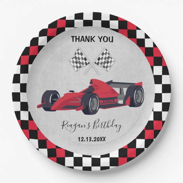 Niedlicher Red Race Car Geburtstag Pappteller (Vorderseite)