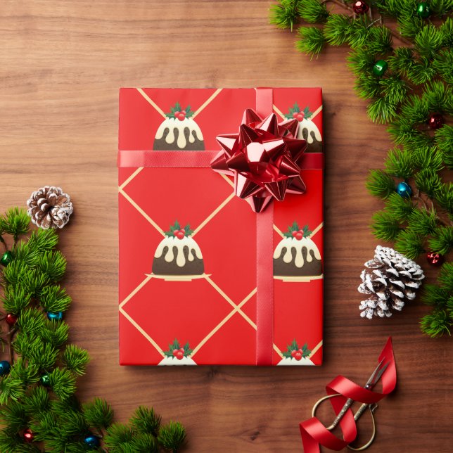 Niedlicher Red Strip Weihnachts-Pudding-Geschenk Geschenkpapier (Feiertagsgeschenk)