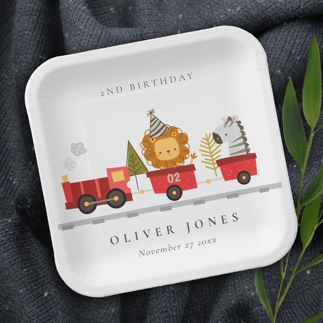 Niedlicher Red Woodland Animal Train jedes Alter G Pappteller (Von Creator hochgeladen)