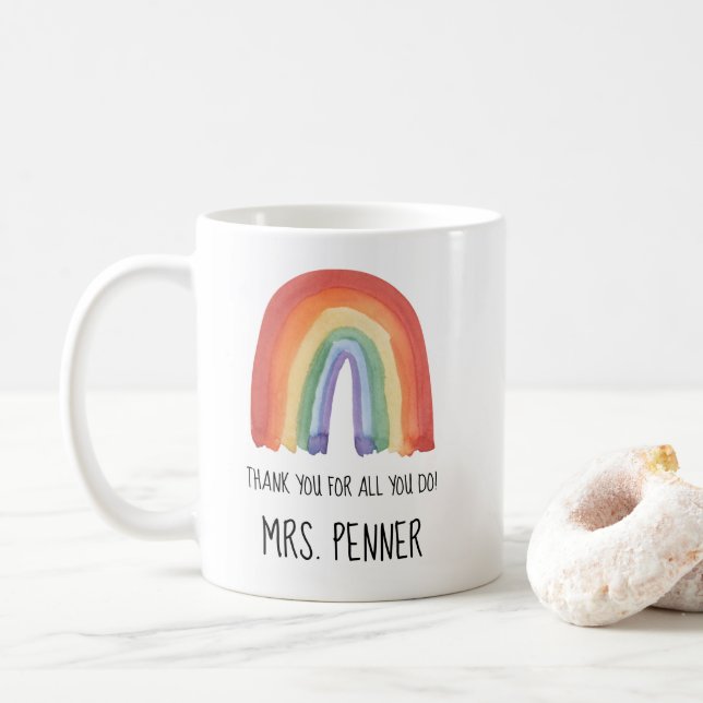 Niedlicher Regenbogen Aquarellfarben Dank Geschenk Kaffeetasse (Mit Donut)