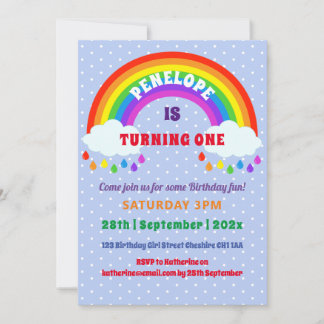 Niedlicher Regenbogen der Mädchen zum ersten Gebur Einladung