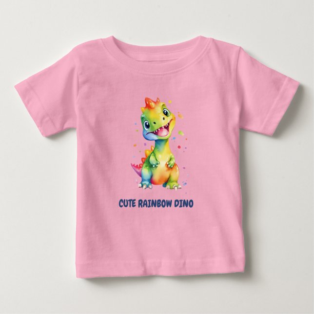 Niedlicher Regenbogen Dinosaur Happy Birthday Part Baby T-shirt (Vorderseite)