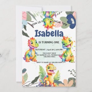 Niedlicher Regenbogen Dinosaur Happy Birthday Part Einladung