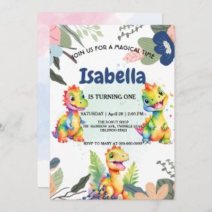 Niedlicher Regenbogen Dinosaur Happy Birthday Part Einladung