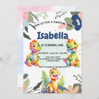 Niedlicher Regenbogen Dinosaur Happy Birthday Part Einladung
