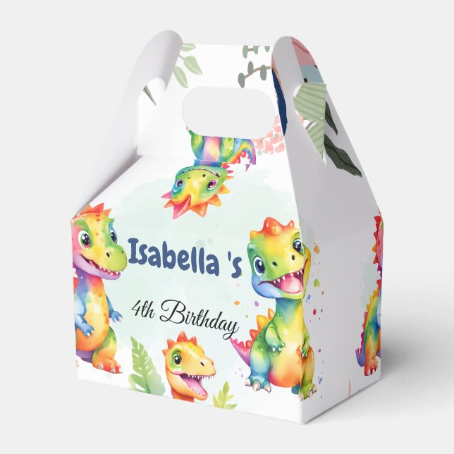 Niedlicher Regenbogen Dinosaur Happy Birthday Part Geschenkschachtel (Rückseite)