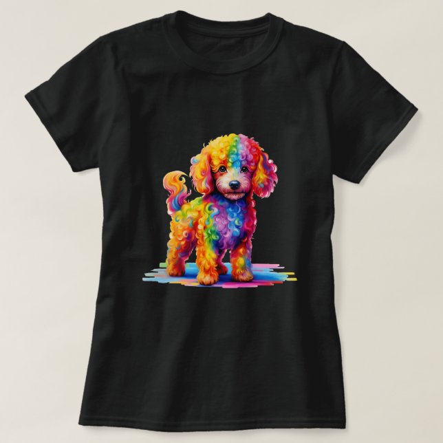 Niedlicher Regenbogen Dog Poodle T-Shirt (Design vorne)