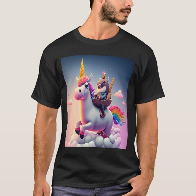 Niedlicher Regenbogen Einhorn Aussichtsreiche Reit T-Shirt (Vorderseite)