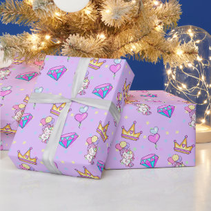 Niedlicher Regenbogen Einhorn Ballonherz Kindergeb Geschenkpapier
