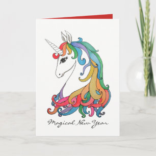 Niedlicher Regenbogen-Einhorn in Wasserfarbe Feiertagskarte