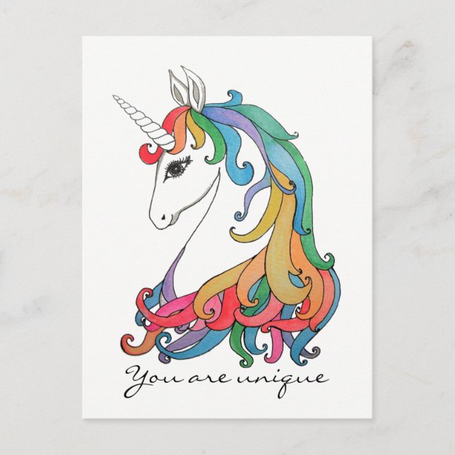 Niedlicher Regenbogen-Einhorn in Wasserfarbe Postkarte (Vorderseite)