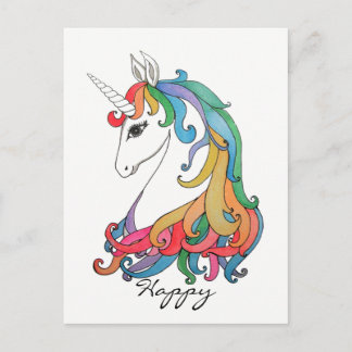 Niedlicher Regenbogen-Einhorn in Wasserfarbe Postkarte