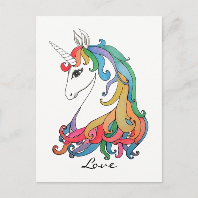 Niedlicher Regenbogen-Einhorn in Wasserfarbe Postkarte (Vorderseite)