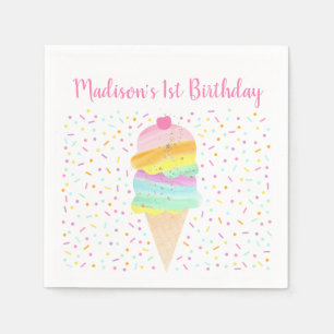 Niedlicher Regenbogen-Eiscreme-Geburtstag Serviette