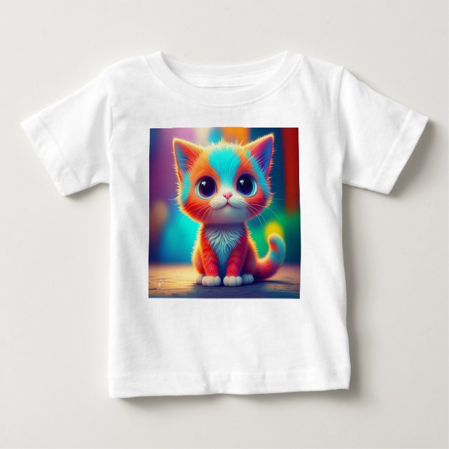 Niedlicher Regenbogen farbig Sitzen Kätzchen Carto Baby T-shirt (Vorderseite)