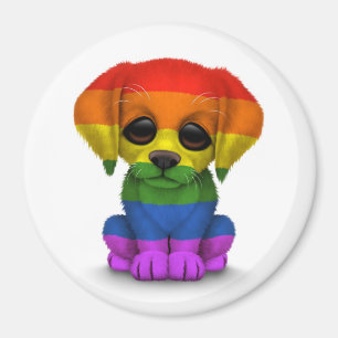 Niedlicher Regenbogen-Gay Pride-Welpen-Hund, weiß Magnet
