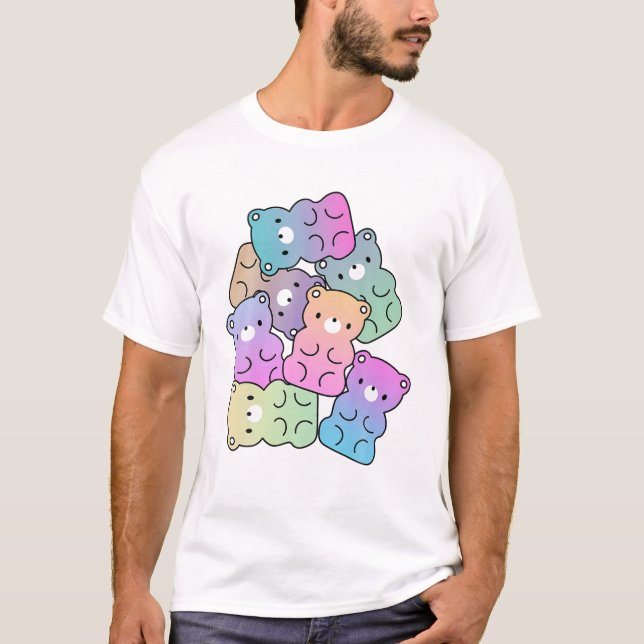 Niedlicher Regenbogen Gummy Bären-Design Kawaii Äs T-Shirt (Vorderseite)