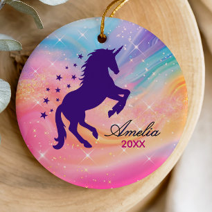 Niedlicher Regenbogen-gürtel-Einhornferien-Sake Keramik Ornament