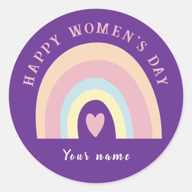 Niedlicher Regenbogen Happy Women's Day Brauch Runder Aufkleber (Vorderseite)