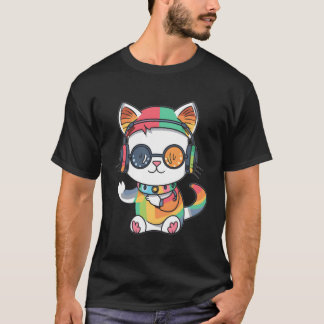 Niedlicher Regenbogen Katze Dj Techno Festival Rav T-Shirt