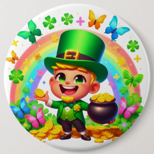 Niedlicher Regenbogen-Leprechaun mit Gold Button
