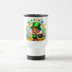 Niedlicher Regenbogen-Leprechaun mit Gold Reisebecher