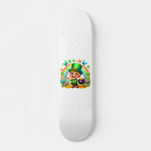 Niedlicher Regenbogen-Leprechaun mit Gold Skateboard