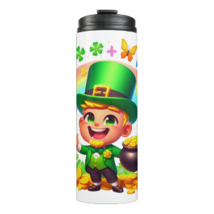 Niedlicher Regenbogen-Leprechaun mit Gold Thermosbecher