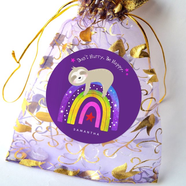 Niedlicher Regenbogen Lila Beeilen Sie sich nicht, Runder Aufkleber (Von Creator hochgeladen)