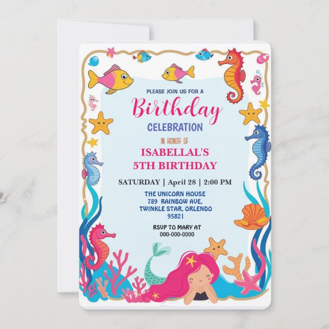 Niedlicher Regenbogen-Meerjungfisch Seepferd Gebur Save The Date (Vorderseite)