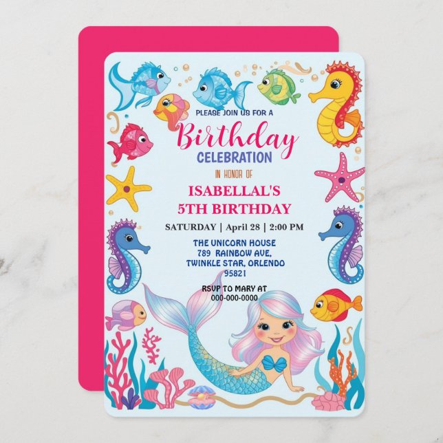 Niedlicher Regenbogen-Meerjungfrau-Seepferd Geburt Save The Date (Vorne/Hinten)