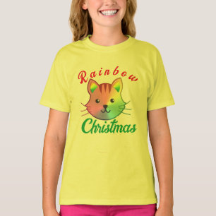 Niedlicher Regenbogen meowy Weihnachten Kinder Wei T-Shirt