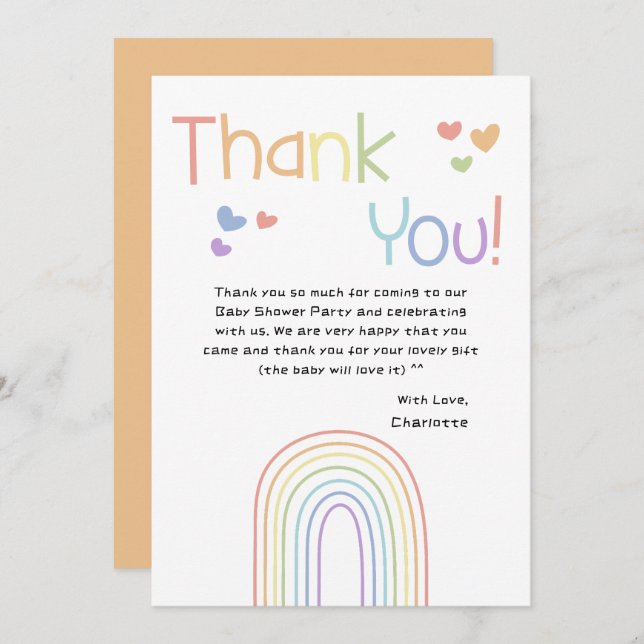 Niedlicher Regenbogen mit Hearts Baby Dusche Dankeskarte (Vorne/Hinten)