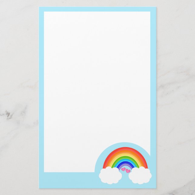 Niedlicher Regenbogen mit weißen Wolken und rosa H Briefpapier (Vorderseite)