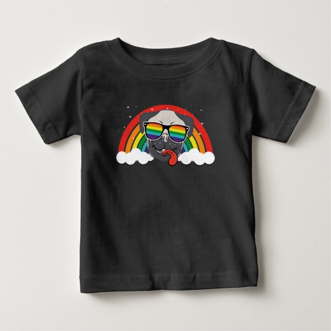 Niedlicher Regenbogen-Mops Baby T-shirt (Vorderseite)