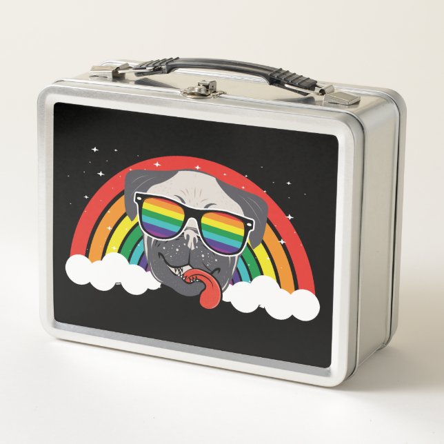 Niedlicher Regenbogen-Mops Metall Brotdose (Vorderseite)