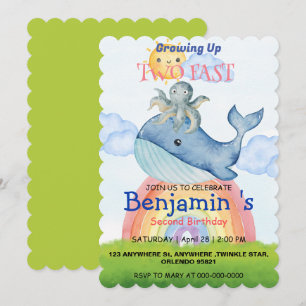 Niedlicher Regenbogen-Oktopus Whale 2. Geburtstag  Save The Date